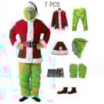 7-delad Grinch-kostym för vuxna, julcosplay, Santa-kostym, set + mask A 7PCS full set of clothes 3XL