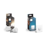 Philips Hue New White Smart Light Bulb Lustre 2 Pack [E14 Small Edison Screw] & Smart Button Smart Lighting Accessory