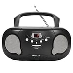 groov e Orginal Boombox - Portable CD Player with Radio, 3.5mm Aux Port, & Headphone Socket - LED Display, 2 x 1.2W Speakers - Battery or Mains Powered - Black
