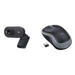 Logitech C505 HD Webcam - 720p HD External USB Camera, Grey & M185 Wireless Mouse, 2.4GHz with USB Mini Receiver, 12-Month Battery Life, 1000 DPI Optical Tracking, Ambidextrous, Grey
