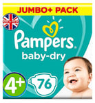 Pampers Baby-Dry Size 4+, 76 Nappies, 10kg-15kg, Jumbo+ Pack