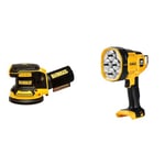 DEWALT DCW210N-XJ Cordless Sander 18V XR Brushless 125mm Bare Unit & DCL043-XJ XR Cordless LED Spotlight, 18V, 30cm x 20cm x 20cm, Black/Yellow