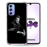 Cokitec Coque Renforcée en Verre Trempé pour Samsung Galaxy A34 5G Musique Johnny Hallyday Noir