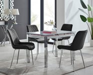 Enna White Glass Extending 4-6 Seater Dining Table and 4 Pesaro Soft Velvet Chairs