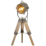 B·LED BARCELONA LED BarcelonaLED Lampe de Table Trépied Hauteur Réglable en Bois Design Vintage Industriel avec Projecteur Orientable Gris Culot E27 pour Chambre Tête de Lit Salon Studio