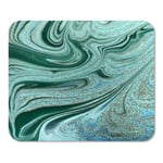 Mousepad Computer Notepad Office Marbled Green and Blue Abstract Golden Sequins Liquid Marble Ink Pattern Home School Game Player Computer Worker Inch