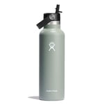 HYDRO FLASK - Water Bottle 621 ml (21 oz) - Vacuum Insulated Stainless Steel Water Bottle with Flex Straw Cap - BPA-Free - Standard Mouth - Agave