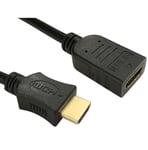 1m HDMI EXTENSION Cable Male to Female 3D UHD TV High Speed BLACK Lead