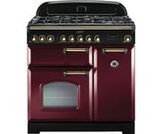 Rangemaster Classic Deluxe CDL90DFFCY/B 90cm Dual Fuel Range Cooker - Cranberry / Brass - A/A Rated