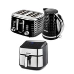 GEEPAS 7.5L Air Fryer 4 Slice Toaster & 1.7L Kettle Kitchen Appliances Set Black