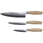 Mareld Akio sett med 3 japanske kniver: kokkekniv 21 cm, universalkniv 13 cm og skrellekniv 9 cm