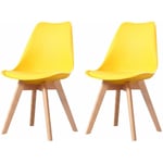 MADE4US CLARA - Lot de 2 chaises scandinave Jaune pieds en bois massif design salle à manger salon chambre 49 x 58 82 cm