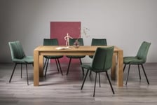 Bentley Designs Turin Light Oak 6-10 Seater Extending Dining Table with 8 Fontana Green Velvet Chairs