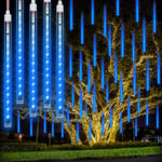 LED Meteor Shower Rain Lights, Rilitor Falling Rain Lights Waterproof 192 LEDs 8 Tubes 11.8 inch Drop Icicle Fairy String Lights for Christmas Halloween Holiday Party Patio Outdoor (Blue)