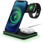 UK 3in1 15W Wireless Charger Charging Dock For Apple Watch Air Pods iPhone Black