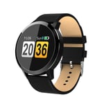 GBY Smart watch, fitness tracker, tracker with step timer and sleep monitor, IP67 waterproof fitness wristband as calorie counter pedometer watch, available for kids ladies men-leather-black