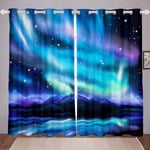 Loussiesd Galaxy Curtains Northern Light Windows Drapes Starry Sky Aurora Window Curtains for Bedroom Living Room Nature Scenery Travel Room Decoration,W46*L72