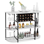 Vinställ med glashållare & hyllor 3 nivåer flaskställ för 18 vinflaskor & 8 glas 120 x 40 x 91 cm vit