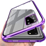Magnetic Case For Samsung Galaxy S20 with Integrated Back Camera Lens Protector,Slim Clear Front and Back 9H Tempered Glass Case Magnetic Adsorption Metal Bumper Glass Cover(Purple)