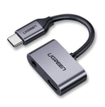 Ugreen USB Type C - USB Type C / 3,5 mm minijack hörlursadapter ljud och laddning 1,5A - Grå (50596)