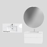 Miller Badrum Möbelpaket New York 1000 med Tvättställ och Rund Spegel 100cm rundspegel Rektangulärt porslintvättfat K29811013-2