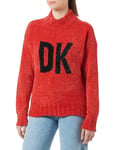 DKNY Women's Chunky Chenille Logo Turtleneck Sweater Jumper, Scarlet/Black, S