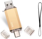Clé Usb 64 Go 2 En 1 Usb C Flash Drive 64 Go Otg Type C Usb 2.0 Type C Memory Stick 64 Gb Pour Otg Android Appareils Télévision (Or)[X203]