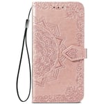 Alamo Mandala Xiaomi Redmi Note 9T 5G Folio Case, Premium PU Leather Cover with Card & Cash Slots - Rose Gold