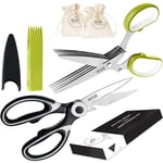 Heavy Duty Kitchen Shears Herb Scissors Set: Combo Kit of Stainless Steel Food Scissors,Herb Cutter,Two Jute Bags - Great for Meat,Poultry,Garden,Cooking and Crafts