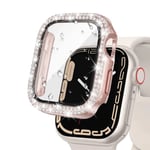 Glass+Diamond Cover för Apple Watch case 40mm 44mm 41mm 45mm 38mm 42mm Bling Bumper Protector iWatch series 9 3 5 6 7 8 se case rose pink 41mm series 7 8 9 rose pink