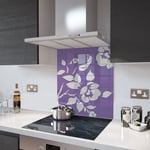 Lilac Floral - White Flower Glass Splashback - 60cm Wide x 75cm High