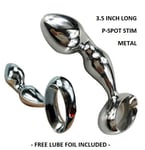 METAL BUTT PLUG 3.5 INCH Curved P-SPOT Stimulation Anal Plug Unisex Sex Toy
