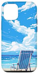 Coque pour iPhone 14 Pro Chaise de plage paisible View Retro Pixel Art