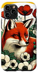 Coque pour iPhone 11 Pro Red Fox Art Fleurs anémone coquelicot