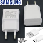 Original Chargeur Secteur USB Blanc Prise de Courant Adaptateur Charge non Rapide + Origine Câble Cordon USB-A vers Type-C Pour Samsung Galaxy S20 / S21 5G / S22 / S23 FE/ A05 / A05s