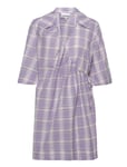 Seersucker Check Mini Wrap Dress Purple Ganni