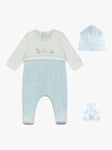 Emile et Rose Baby Ezra Toy Embroidered All-in-One Sleepsuit and Hat Set, Blue/White