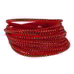Wrap Läderarmband/Läder Armband med Strass / Rhinestones - Röd Röd