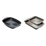 Circulon Ultimum Roasting Tin with Rack - Roasting Trays for Oven Non Stick & Momentum Deep Baking Trays Set of 2 - Non Stick Roasting Tins, Dishwasher Safe Bakeware