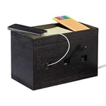 Relaxdays Bamboo Cable Box, Hide Lead Extensions & Cables, Desk Organiser, 16.5x25.5x14cm, Black