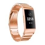New Watch Straps Three Beads Slingshot Buckle Solid Stainless Steel Wrist Strap Watch Band for Fitbit Charge 4(Silver) (Color : Rose Gold)