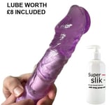 Vibrator Dildo 8 Inch BIG HEAD Purple Realistic MULTI-SPEED Sex Toy + £8 LUBE