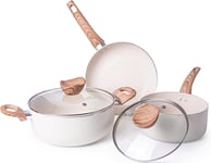 Non Stick Pots and Pans Set – Induction Hob Cookware Set – 5pcs Cream by Nuovva