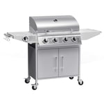 The Georgia Classic - 4 Burner Gas BBQ with Side Burner in Silver - Free BBQ Cover and Utensil Set