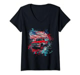 Womens American Flag Truck V-Neck T-Shirt