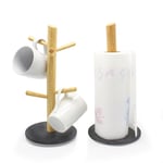 Kitchen Roll and 6 Mug Tree Holder Stand Set