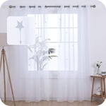 Amazon Brand - Umi Christmas Decorations Linen Effect Eyelets Sheer Curtains Home Decorative Voile Curtains Embroidered Net Curtains for Bedroom 55 x 90 Inch White Two Panels