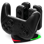 SNAKEBYTE Arrow Charge S - Nintendo Switch Charging Station for 4 Joy-Cons and 1 Switch Pro Controller, 5-in-1 Charger, LED Charge Status, INCL. Type-C Charging Cable and Adapter for Pro Controller
