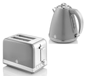 SWAN Retro Grey 1.5L 3KW Jug Kettle & 2 Slice Toaster Matching Set