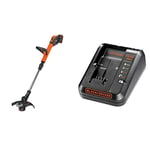 BLACK+DECKER STC1820PC-GB Cordless 28 cm String Grass Trimmer 2.0Ah Lithium Ion Battery, Orange & BDC1A-GB Cordless Fast Charger, 14.4-18 V, 16.6 x 14 x 9.4 cm, 1-Piece